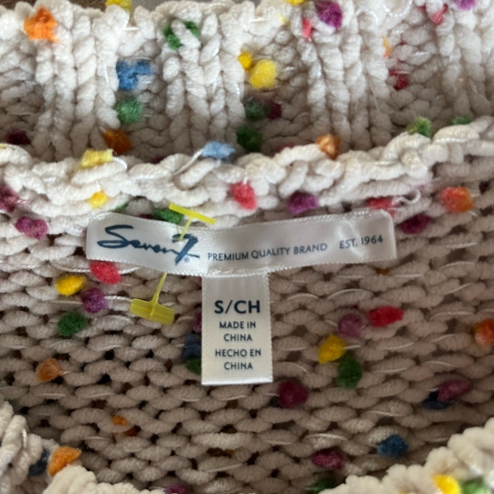 Seven7 Women's Chunky Knit Multicolor Pom Pom Sweater Size Small - Picture 9 of 9